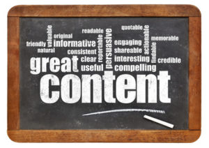 great content word cloud on a vintage blackboard - bloging and content marketing concept